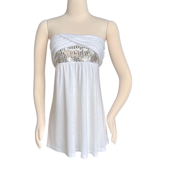 Express White Strapless Bandeau Top With Sequin Detail And Empire Waist … - Picture 1 of 8
